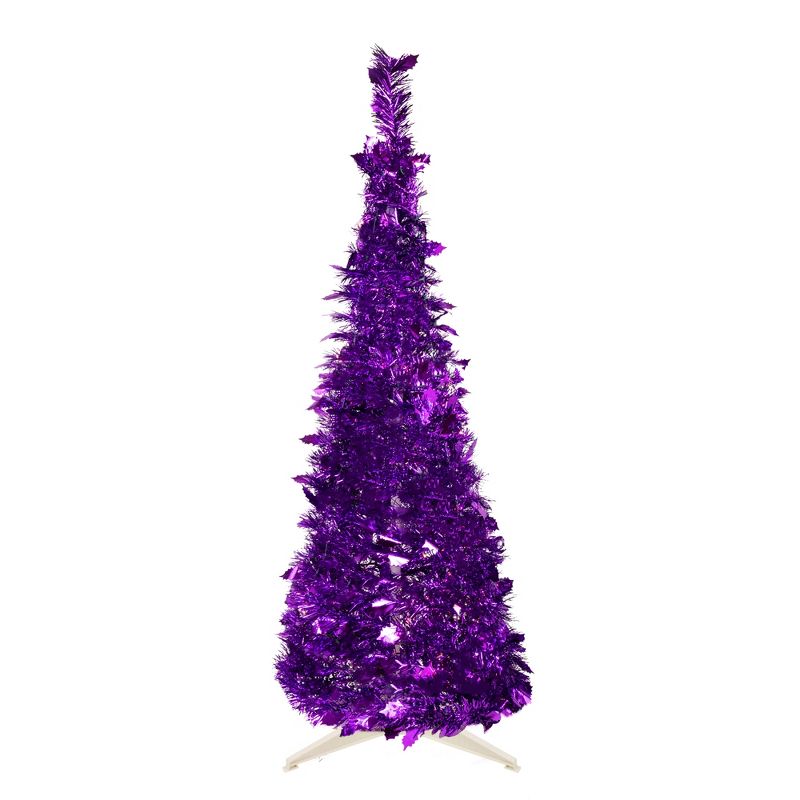 Northlight 6' Purple Tinsel Pop-Up Artificial Christmas Tree, Unlit, 1 of 8