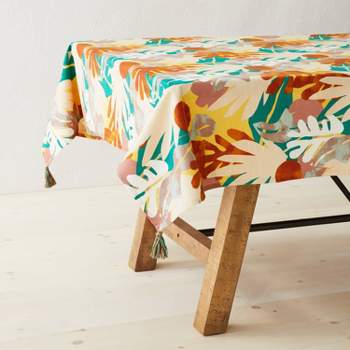 60" x 84" Cotton Palm Print Tablecloth with Tassels - Opalhouse™ designed with Jungalow™