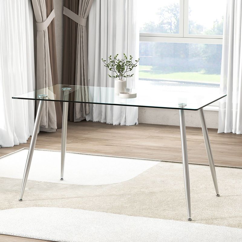 Tangkula Modern Glass Dining Table Rectangular Dining Room Table W/Metal Legs For Kitchen, 2 of 11