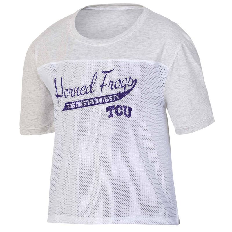 NCAA TCU Horned Frogs Women&#39;s White Mesh Yoke T-Shirt, 1 of 4