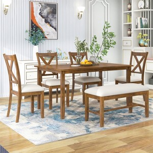 ELJGET 6 Piece Dining Table Set with 4 Chairs and Bench, Wooden Dining Set for Kitchen, Dining Room - 1 of 4