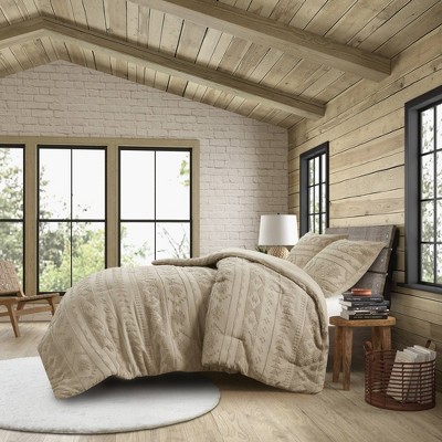 Tan Full Down Alternative Microfiber Comforter Set with Gathered Embellishment