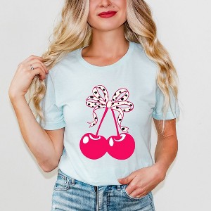 Simply Sage Market Women's Coquette Cherries Spotted Bow Short Sleeve Graphic Tee - 1 of 4