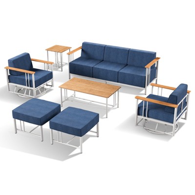 Isometric view of the outdoor furniture set showing all pieces