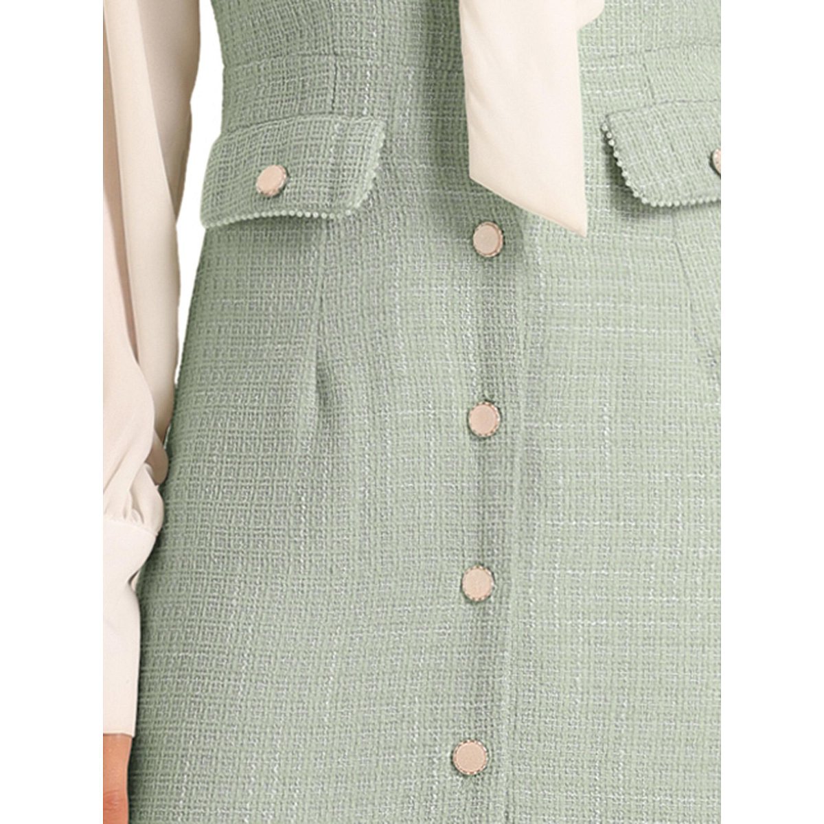 Женские платья INSPIRE CHIC Women's V Neck Button Front Pockets Vintage Sleeveless Plaid Tweed Pinafore Dress Green X-Large — фото 5