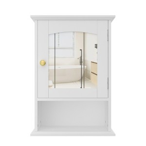 VECELO Bathroom Mirrored Cabinet Wall Mounted Storage Cabinet with Open Shelf and Door, White - 1 of 4