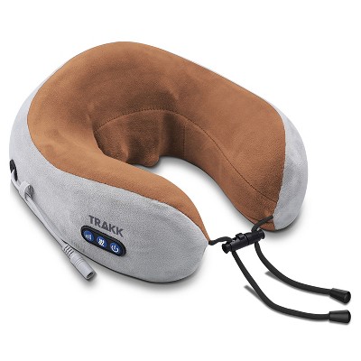 TRAKK Deep Tissue Electric U Shaped Memory Foam Neck and Shoulder Massage Travel Pillow with 3 Speeds & 5 Modes for Sore and Tense Muscle Pain, Brown