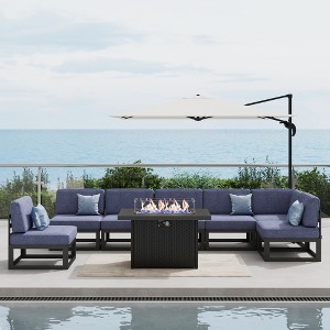 LayinSun 8-Piece Large Outdoor Modular L-Shaped Sectional Set with Propane Fire Pit Table - 1 of 4