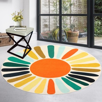 Cute Machine Washable Rugs Sunburst Area Rug Modern Non-Slip Rugs for Bedrooms Colorful Soft Carpet for Kids