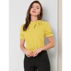 INSPIRE CHIC Women's Bow Tie Neck Solid Color Elastic Cuffs Elegant Office Short Sleeve Blouse - 3 of 4