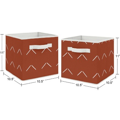 Set of 2 Orange and White Fabric Storage Cubes