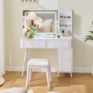Bella Depot 45.5''W Modern Makeup Vanity Desk with Mirror, 4 Drawer Dressing Table Set with Stool - 1 of 4