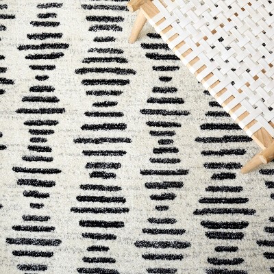 Tulum Ivory and Black 8' x 8' Square Synthetic Area Rug
