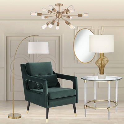 Elegant 72" Brass Arc Floor Lamp with White Linen Shade