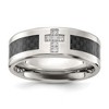 Chisel Stainless Steel Polished with Black Carbon Fiber Inlay Cubic Zirconia Cross 8mm Band Ring - 2 of 4
