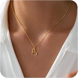 Dainty Cross Pendant Necklace 14K Gold Plated Christian Faith Gift for Teens Heart Cross - 1 of 4
