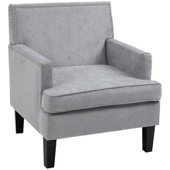 HOMCOM Modern Accent Chair, Upholstered Living Room Chair with Solid Wood Legs and Nailhead Trim, Armchair