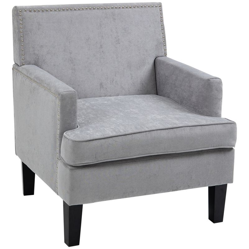 HOMCOM Modern Accent Chair, Upholstered Living Room Chair with Solid Wood Legs and Nailhead Trim, Armchair, 1 of 7