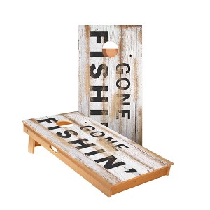 Skips Garage Distressed Wood Gone Fishin Cornhole Boards - ACA Star Series - 1 of 1