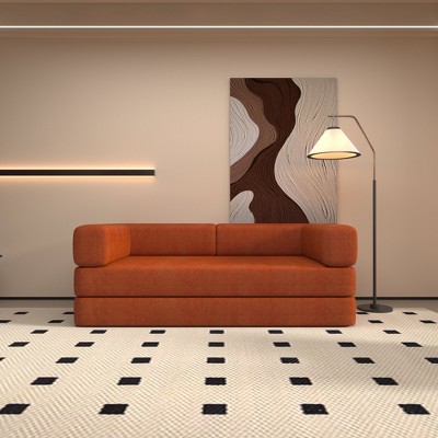 Convertible Sleeper Sofa Bed with Cylindrical Pillow, Corduroy Folding Mattress Couch with Fixed-Shape Frame,for Living Room Bedroom Lounge Studio
