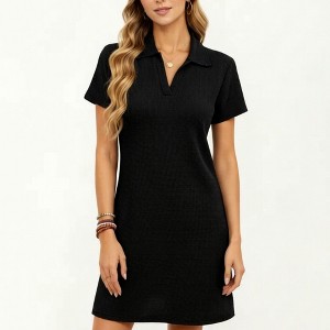 black mesh mini dress long sleeve Black Collared Long Sleeve Knitted Mini Dress