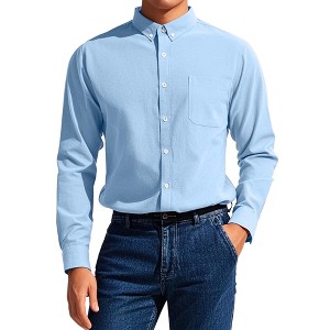 INSPIRE CHIC Men's Long Sleeve Button Down Collar Regular Fit Business Oxford Dress Shirt - 1 of 4