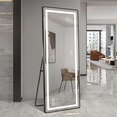 SEVOBAL Full Length Mirror 64" × 21" Aluminum Alloy Frame Adjustable Floor Standing or Wall Mounted Mirror for Bedroom, Black, 64"*21"*1.78"