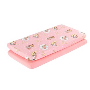 Everyday Kids Precious Moments 2 Pack Baby Girl Cradle Sheets, 100% Cotton Jersey Knit, Soft, Breathable; Pink Yellow Print and Solid Pink Sheets - 1 of 4