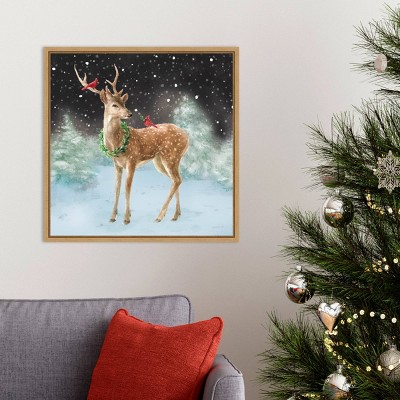 22"x22" Brown Framed Canvas Winter Deer Print