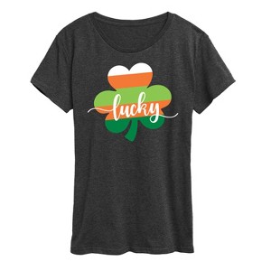 Women's - Instant Message - Lucky Striped Shamrock Short Sleeve Graphic T-Shirt - 1 of 4
