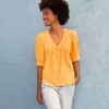 Lands' End Women's Button Pintuck Puff Sleeve Top - 4 of 4