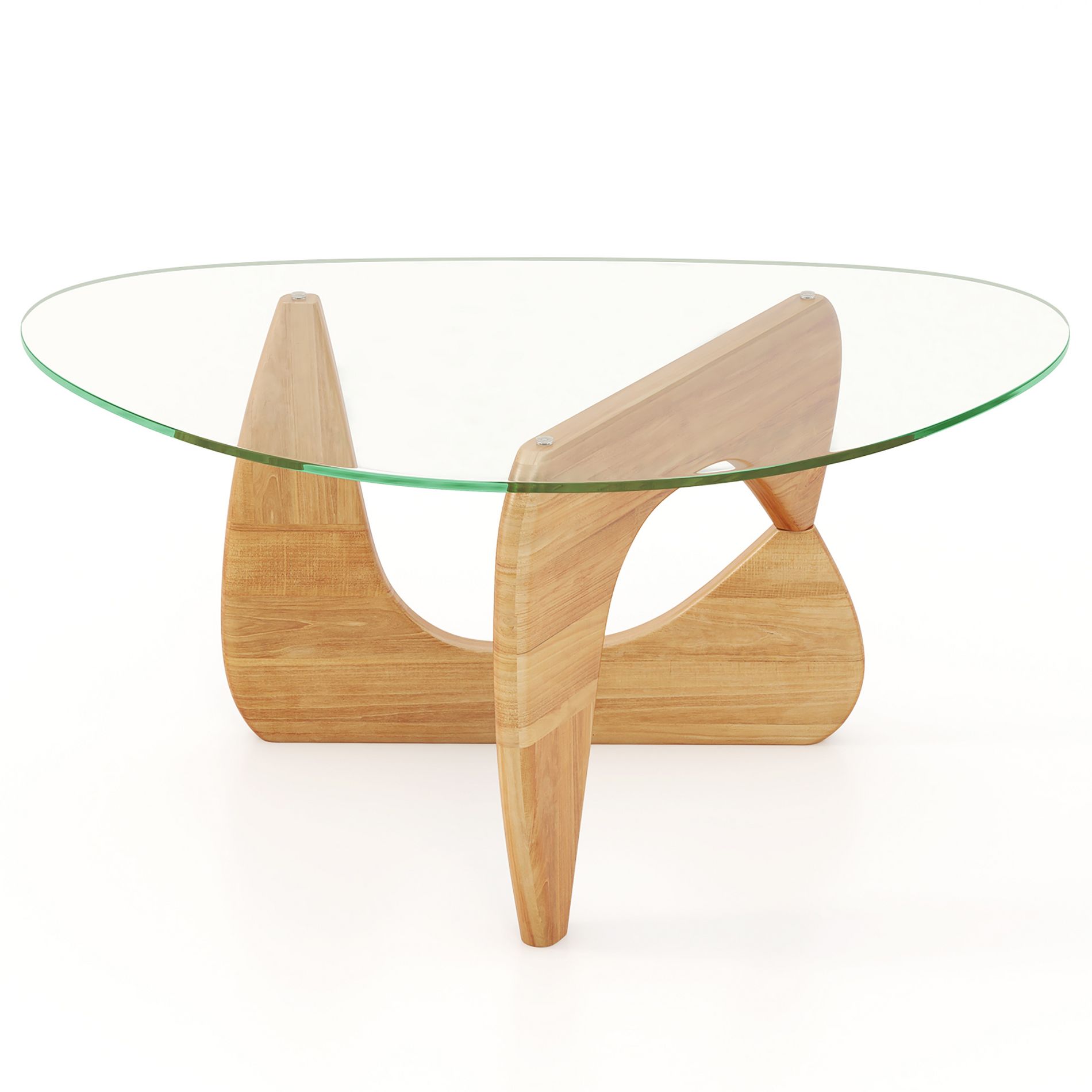 Tangkula Triangle Coffee Table w/ Tempered Glass Top & Adjustable Rubber Wood Base
