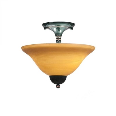Toltec Lighting Any 2 - Light Flush Mount in  Black Copper with 12" Cayenne Linen Shade