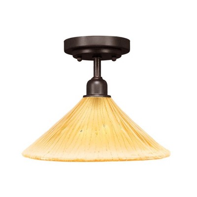 Toltec Lighting Vintage 1 - Light Flush Mount in  Dark Granite with 12" Amber Crystal Shade