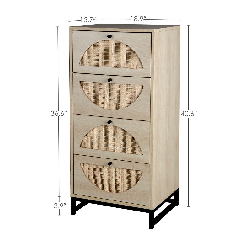 Arina Farmhouse Natural Rattan Vertical 4 With Deep Drawers Dresser-The Pop Maison, 5 of 8