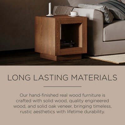 Artemis Refined Brown Wooden Cube Side Table with Shelf