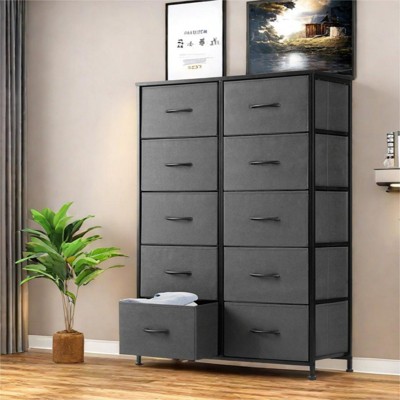 GlasFlength Decorative Storage Cabinets Tall Dresser Fabric Storage Tower ,Wooden Top for Kid Room, Closet, Entryway, Nursery, Gray 31.4"*11.8"*45.6"