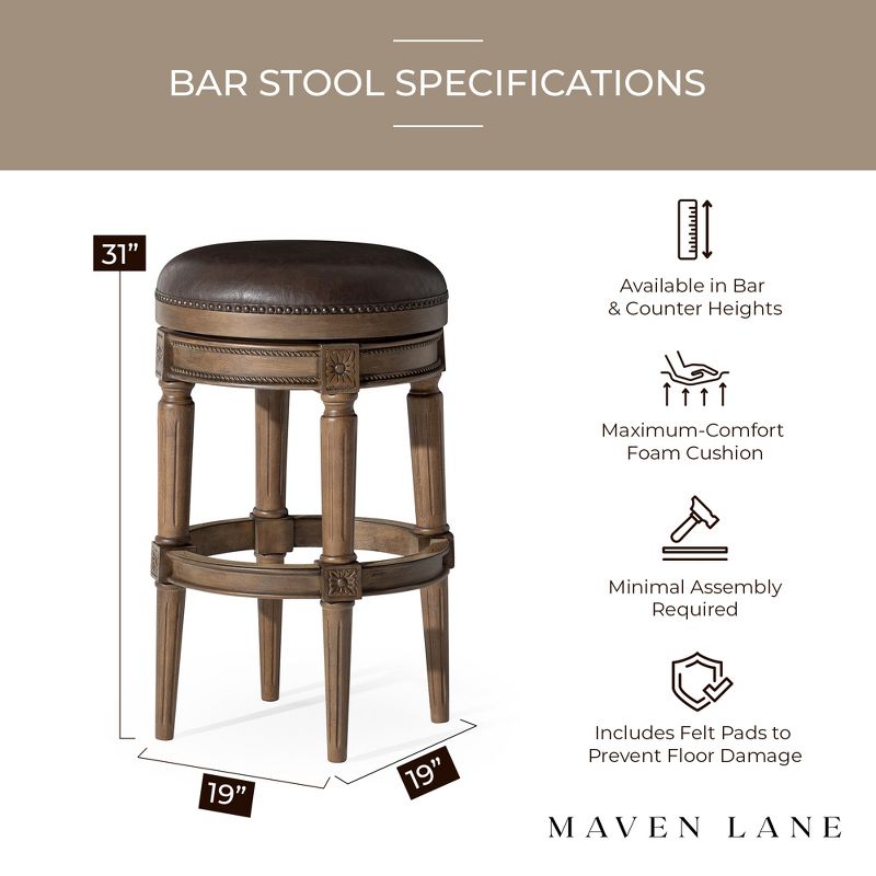 Maven Lane Pullman Upholstered Backless Swivel Kitchen Stool with Vegan Leather Cushion Seat, Set of 4, 6 of 9