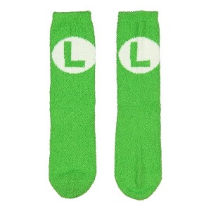 Bioworld Super Mario Bros. Green Luigi Logo Cozy Adult Crew Socks - 1 of 4