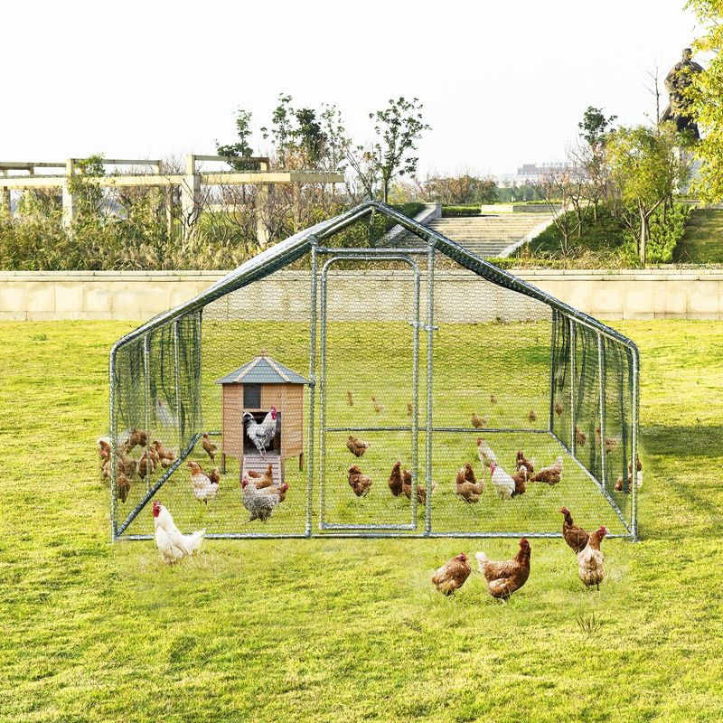 Costway Large Walk In Chicken Coop Run House Shade Cage 10'x20' with Roof Cover Backyard, 3 of 10