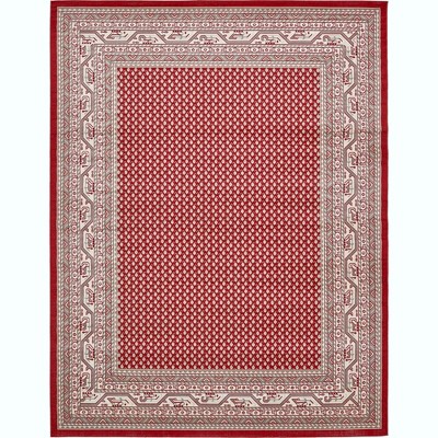 Modern Oriental Geometric 10' x 13' Red Indoor Area Rug