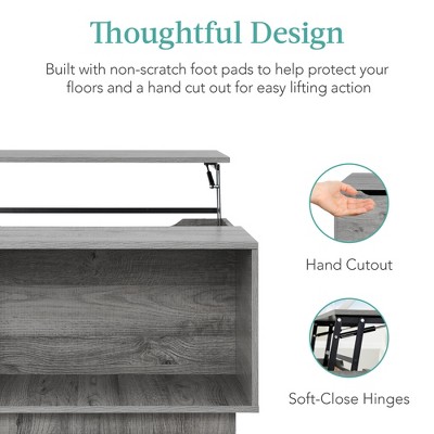 Gray Square Engineered Wood Lift-Top Coffee Table with Storage