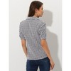 Allegra K Women's Plaid Blouse Bow Tie Neck Puff Short Sleeve Gingham Shirt - 3 of 4