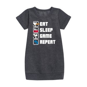 - Peanuts - Eat Sleep Game Snoopy Graphic Short Sleeve Fleece Dress - 1 of 4