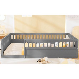 NicBex Full Size Wood Montessori Bed with Safety Fence,Floor Bed with Door,Modern Toddler Bed for Bedroom - 1 of 4