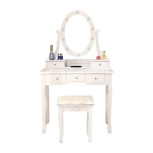 TiramisuBest Vanity Desk and Stool Set, Vanity Mirror with Lights and Table Set, Small Vanity Table with Milk White for Dressers - 1 of 4