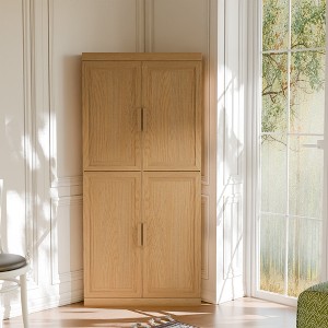 Spassway Natural Wood 2-Piece Tall Wood Storage Cabinet Pantry Cabinet with 4 Adjustable Shelves 4 Doors Freestanding Organizer for Living Room - 1 of 4