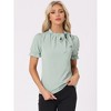 INSPIRE CHIC Women's Bow Tie Neck Solid Color Elastic Cuffs Elegant Office Short Sleeve Blouse - 2 of 4