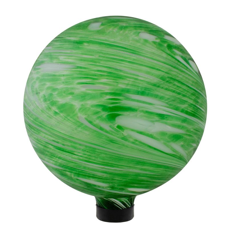 Northlight 10" Green and White Swirls Outdoor Garden Gazing Ball, 3 of 4