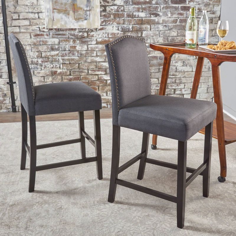Set of 2 Darren Contemporary Upholstered Counter Height Barstools with Nailhead Trim - Christopher Knight Home, 3 of 12